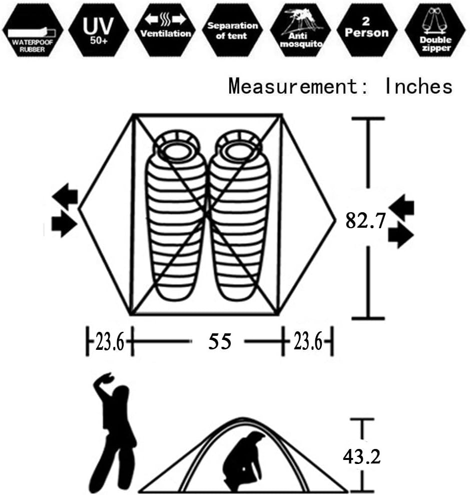 3-4 Season 2 3 Person Lightweight Backpacking Tent Windproof Camping Tent Awning Family Tent Two Doors Double Layer with Aluminum Rods for Outdoor Camping Family Beach Hunting Hiking Travel