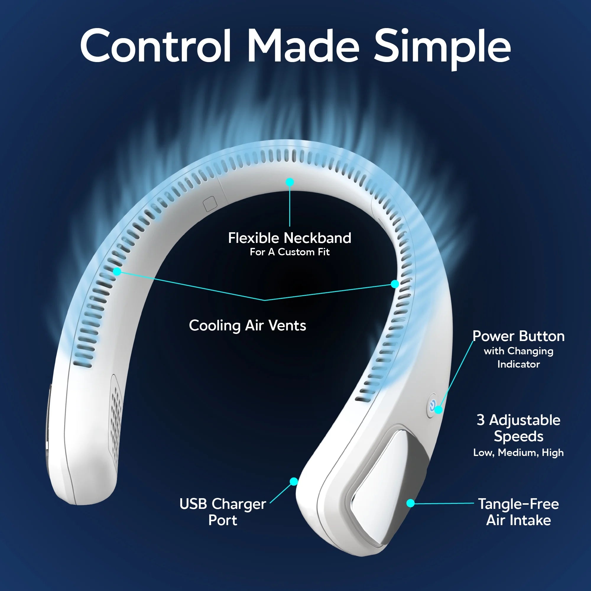 Freedom Neck Cooler, Portable Neck Fan with 3 Fan Speeds, USB Charging, 6-Hour Battery